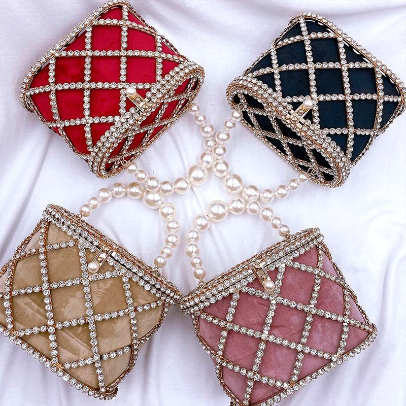 Women's Dinner Party Trendy Diamond Hollow Trendy Basket Bag