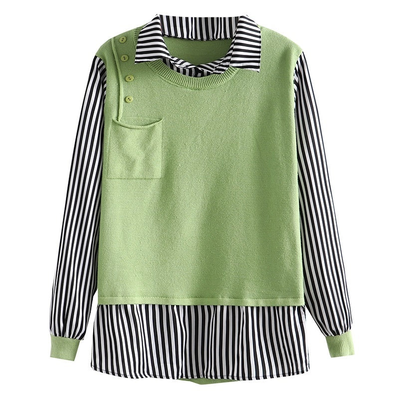 Western Style Slightly Fat Plus Fat Plus Size Women's Thin Striped Shirt