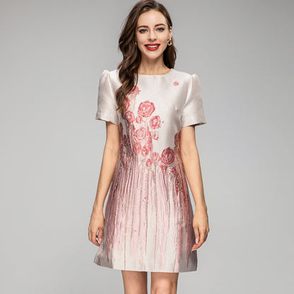 Women's Printed Short-sleeved Jacquard Dress