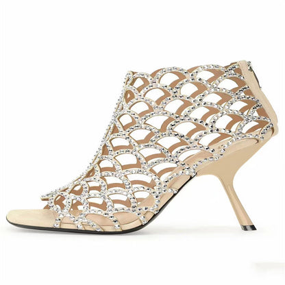 Women's Peep Toe Rhinestone Hollow High Heels