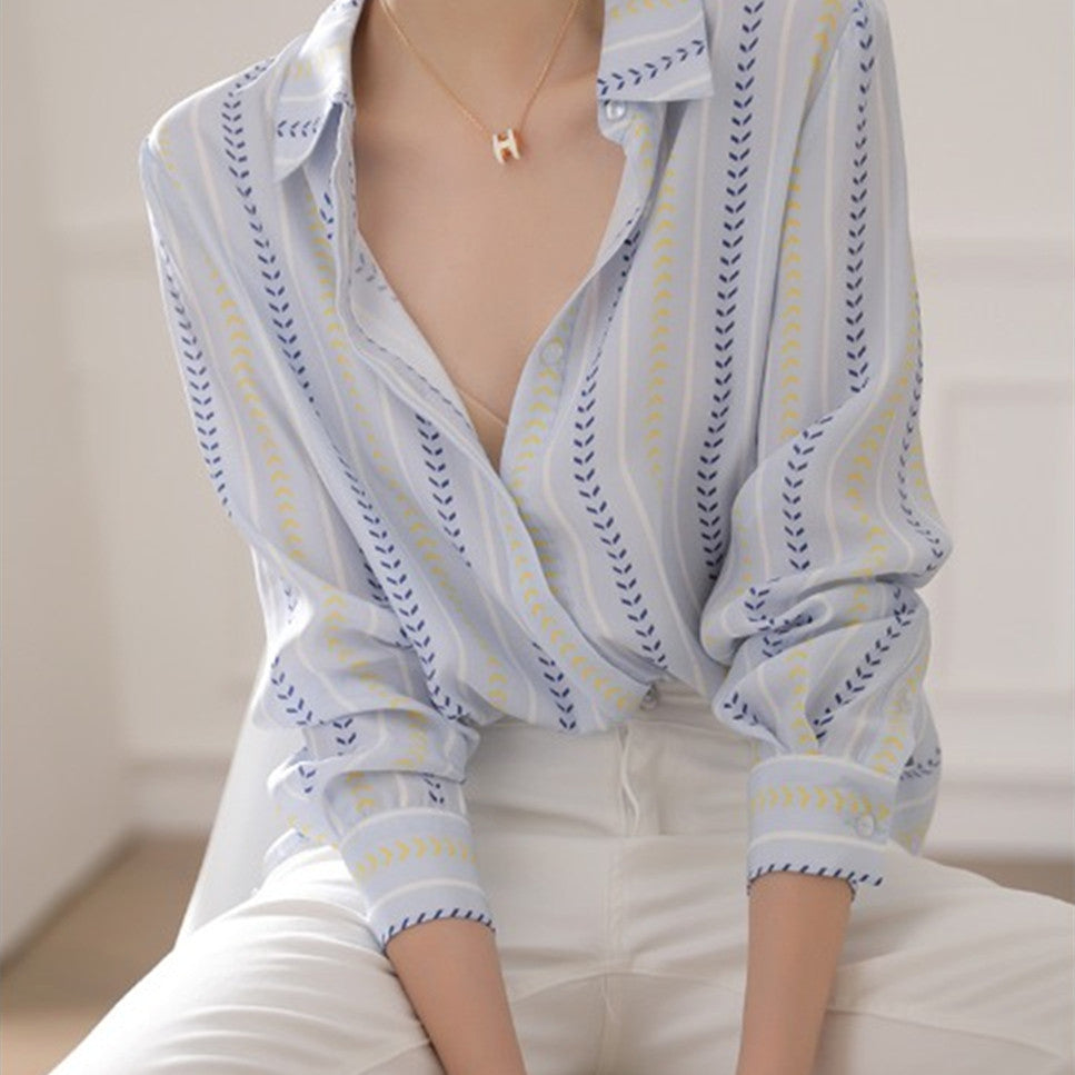 Women's New Contrast Color Vertical Striped Shirt