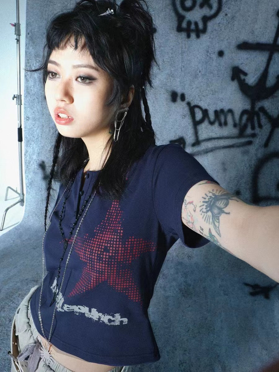 Camiseta de manga corta con estampado de letras Vintage para chica picante Punk Cultural para mujer