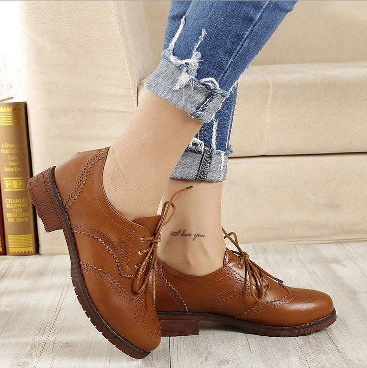 Women's Chunky Heel Lace-up Leather Shoes