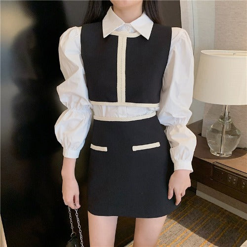 Early Autumn New Style Small Fragrance Suit Long-Sleeved Shirt Short Skirt Two-Piece Vest Fashion Three-piece Women's Clothing