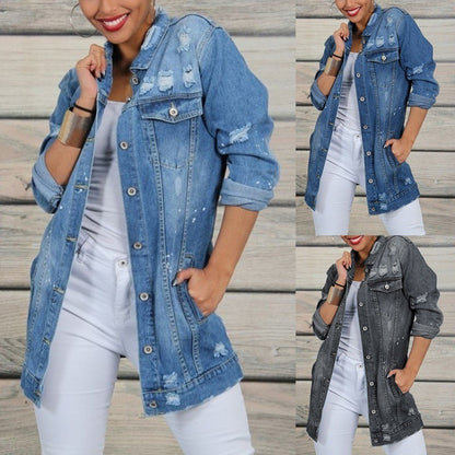 European And American Foreign Trade Ripped Denim Jacket