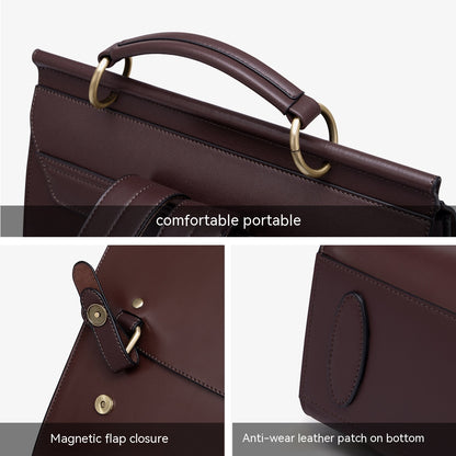 Sac d'ordinateur de style collège britannique en cuir véritable pour femme