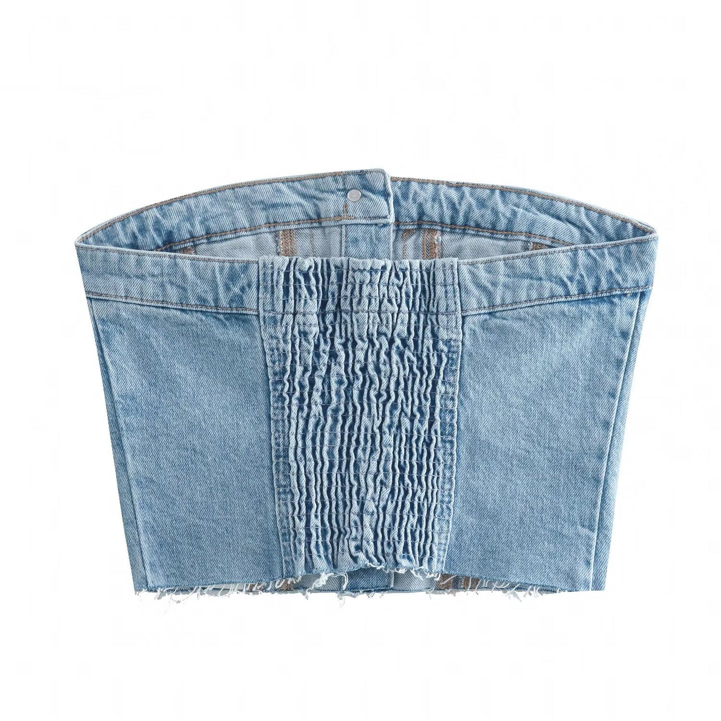 Denim Wrap Top With Ins Strapless Pockets