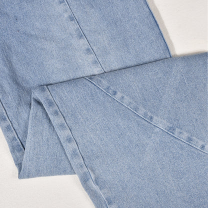 Stitched Backless Pocket Washing Water European And American Denim Jumpsuit