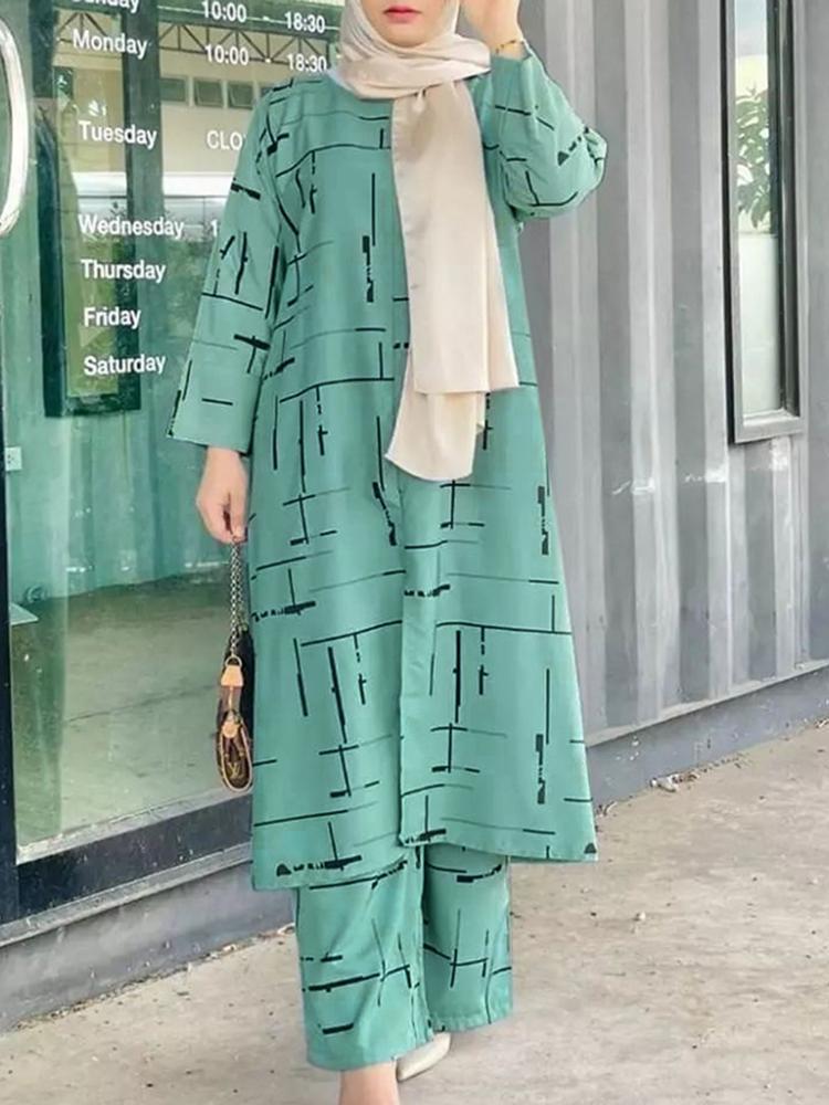 Traje diario con estampado musulmán para mujer Conjunto informal de moda verde militar