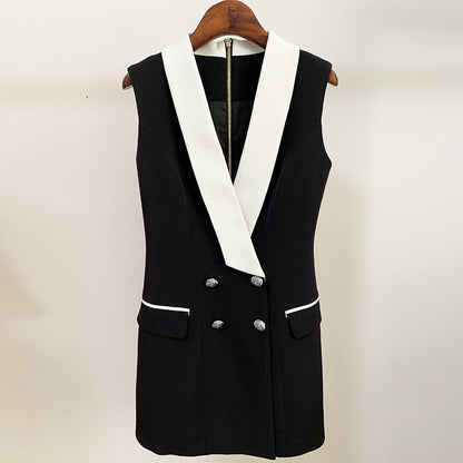 Robe gilet sans manches à col de costume de couleur contrastée, vêtements d'affaires à la mode