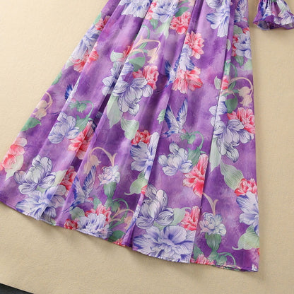 Vestido de manga larga con solapa de flores plateadas