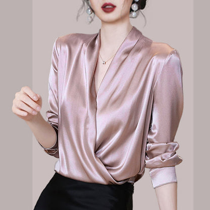 Niche V-neck Women's Satin Shirt High-quality Top