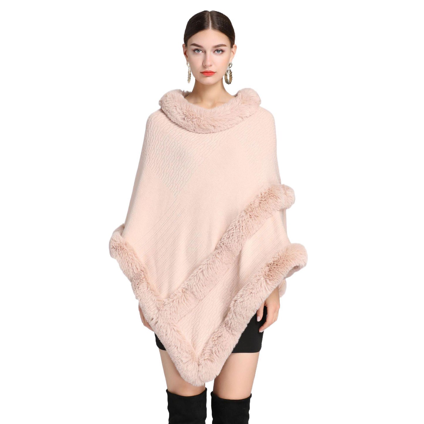 Imitation Rex Rabbit Fur Collar Cape And Shawl