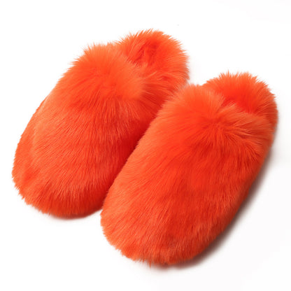 Pantuflas mullidas europeas y americanas para mujer, otoño e invierno, para el hogar, con forro polar, piel artificial cálida