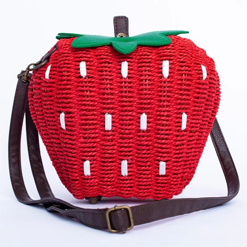 Bolso tejido con fresas para mujer, bonito y a la moda