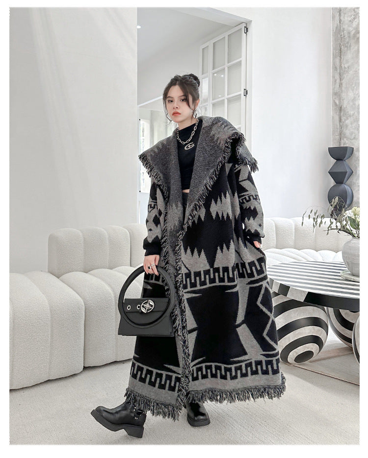 Niche Tassel Sweater Coat Lazy Winter Loose Knitted Cardigan Long-cut Coat