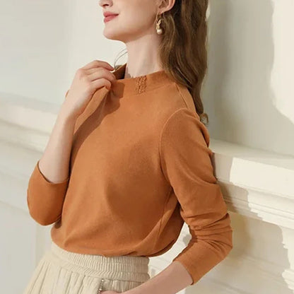 Lace Stand-up Collar Long Sleeve T-shirt Shirt Inner Wear Blouse Warm Slim-fit Flattering