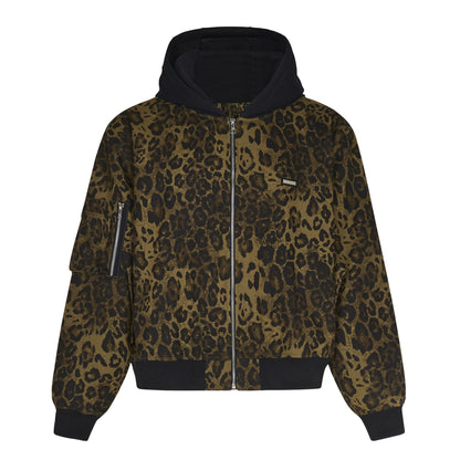 American Vintage Leopard Print Sets Winter Thickened Hooded Jacket