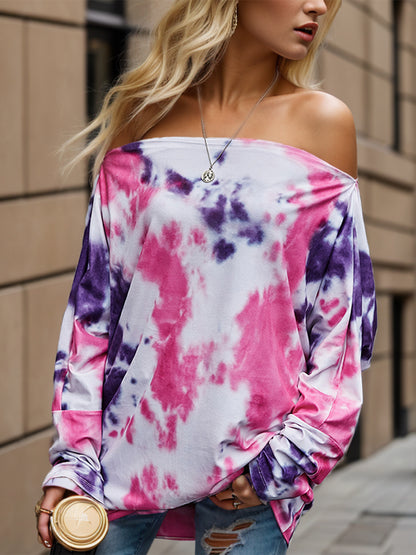 Blouse à manches longues et épaules dénudées tie-dye