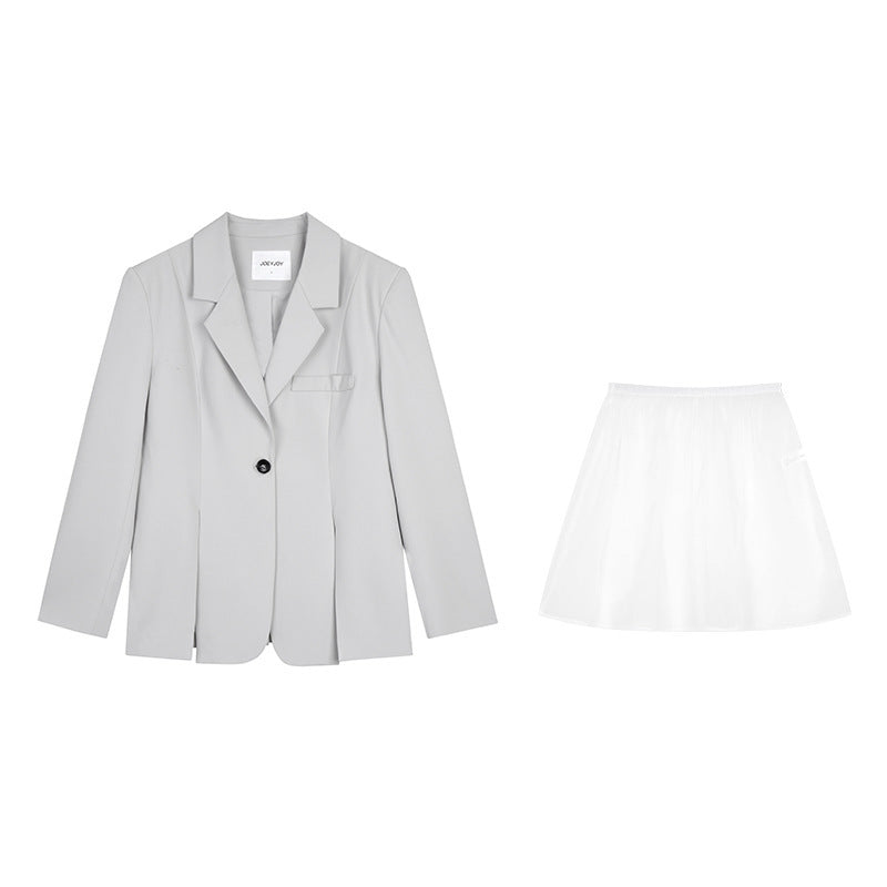 Two-piece Suit Jacket And Short Veil Skirt