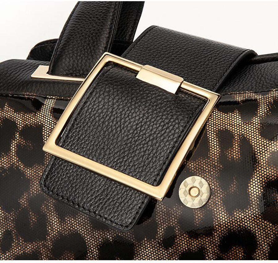 Bolso bandolera de cuero de gran capacidad con estampado de leopardo salvaje para mujer, portátil, de un solo hombro