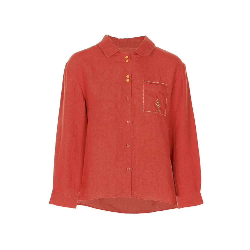 Lapel Ladies Cotton Linen Shirt