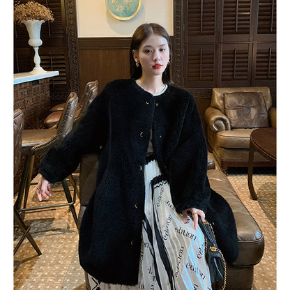 Women's Elegant Chenille Composite Fur Integrated Lamb Wool Particle Coat