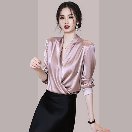 Niche V-neck Women's Satin Shirt High-quality Top