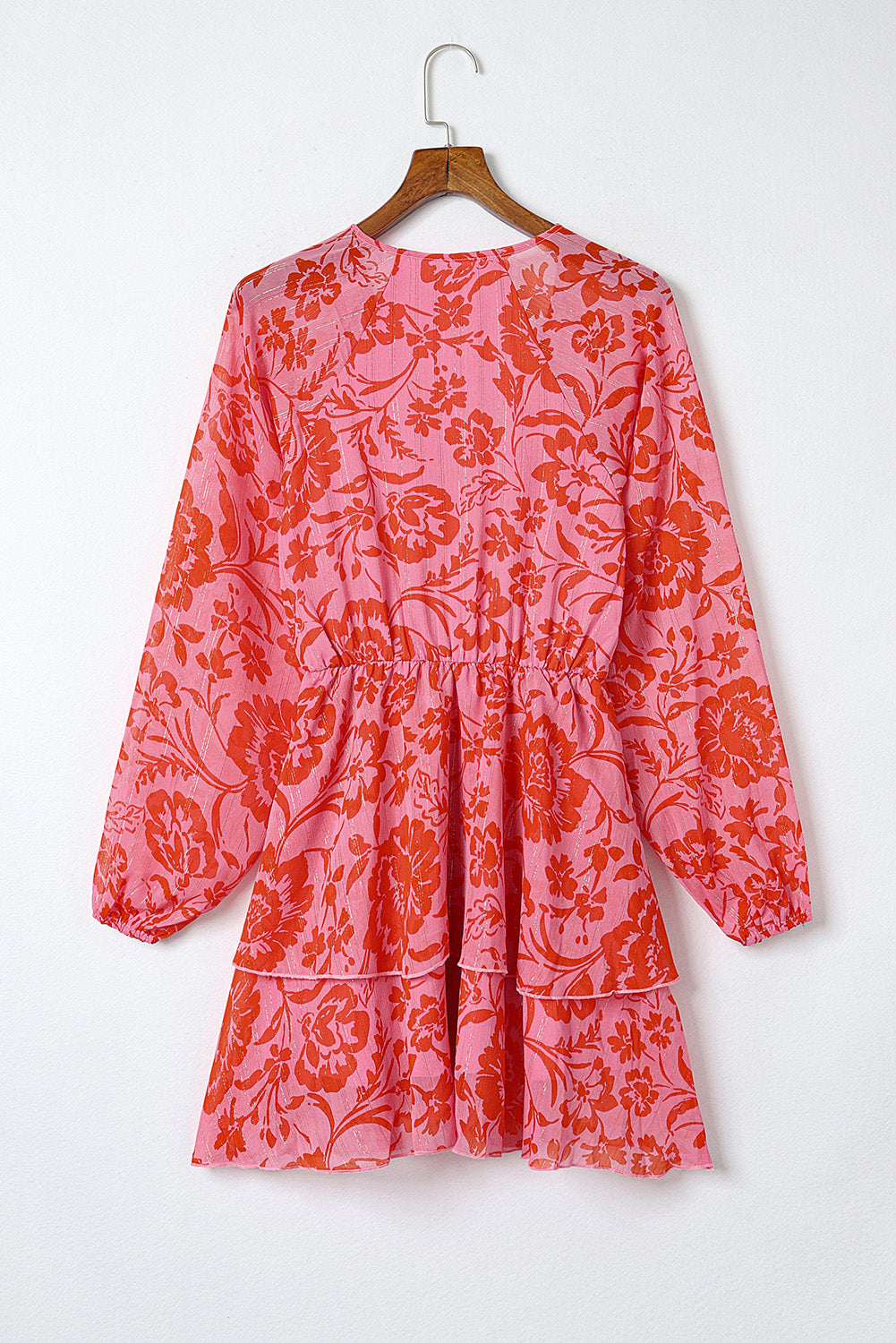 Robe surplis à manches bouffantes superposées à volants floraux rouge ardent