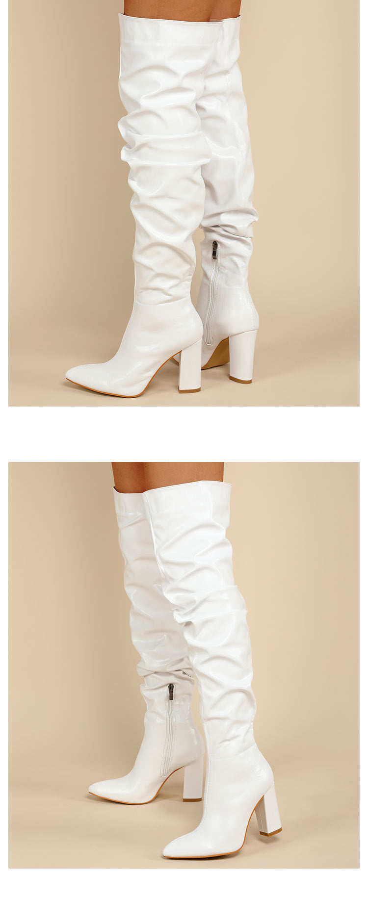 Chunky Heel High Zipper High Leg Boot