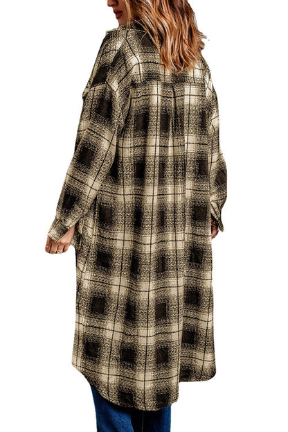 New Women's Mid-length Loose Lapel Cardigan Plaid Shirt