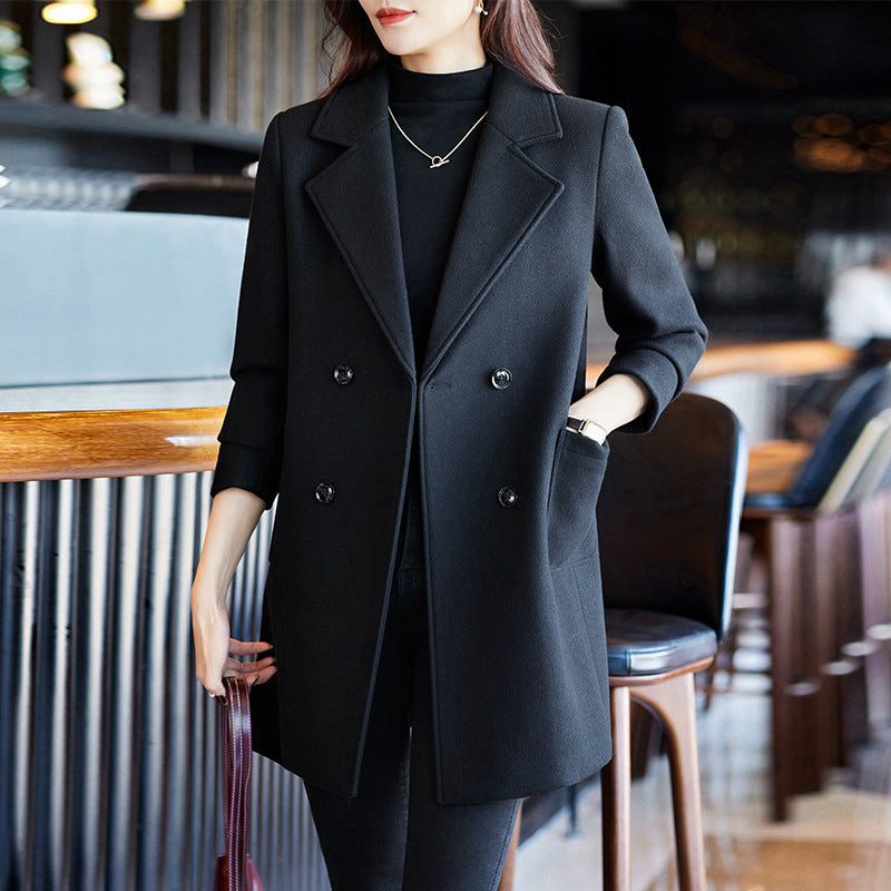 Black Double Breasted Coat Autumn And Winter New Women's Suit Jacket