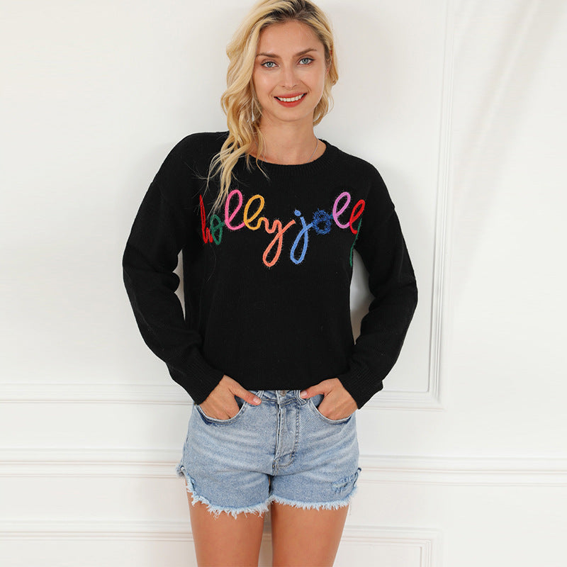 Pullover Crew Neck Casual Style Letter Printed Sweater