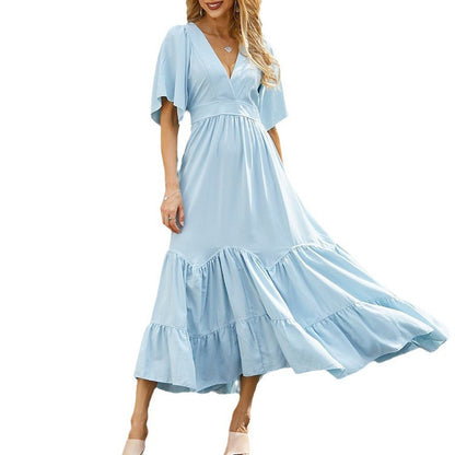 Women's Fashion V-neck Slim Ruffle Sleeve Dress