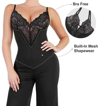 Lace Push Up Belly Contracting And Close-fitting Jumpsuit