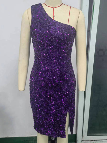 Vestido de lentejuelas con hombros descubiertos para mujer