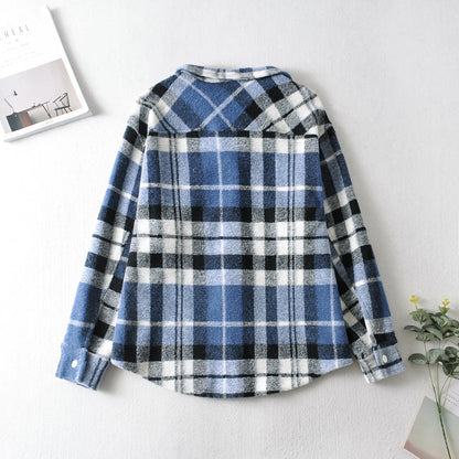 European And American Women's Loose Plaid Shirt Jacket