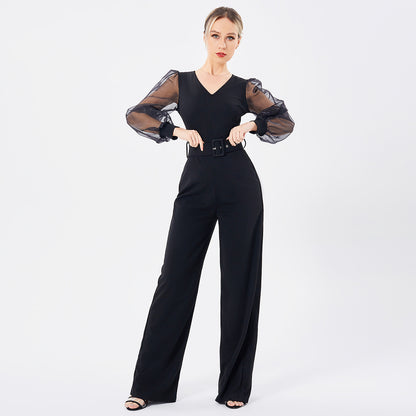 Women's Long Sleeve Patchwork Jumpsuit