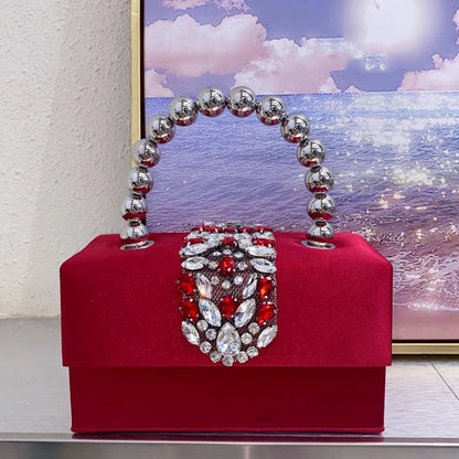 Bolso pequeño cuadrado de seda con diamantes de imitación brillantes de estilo francés