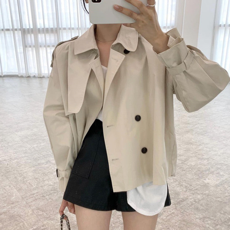 Double-breasted Loose Cropped Long-sleeve Work Trench Coat