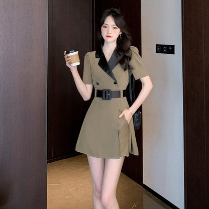 Suit Collar Slimming Dress Shorts Two-piece Set