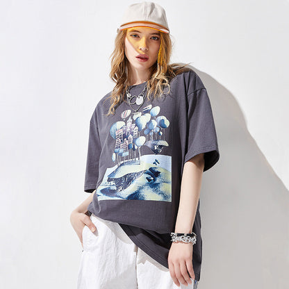 Short Sleeve Half Print Casual Loose