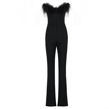 European And American Sexy Tube Top Feather Bandage Jumpsuit