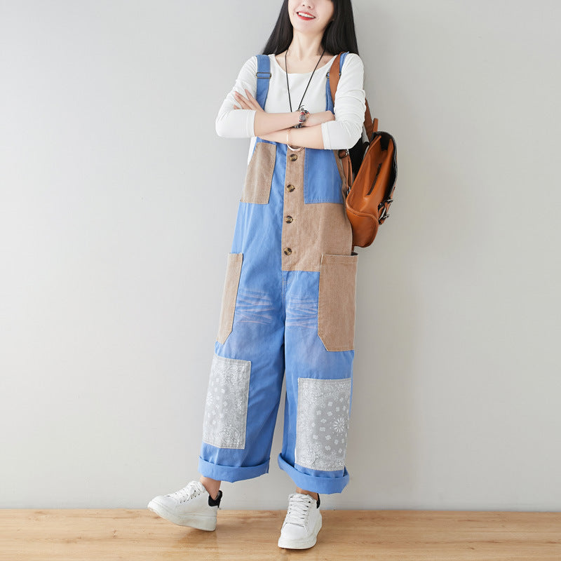 Salopette en denim blanc délavé Art Loose pour femme