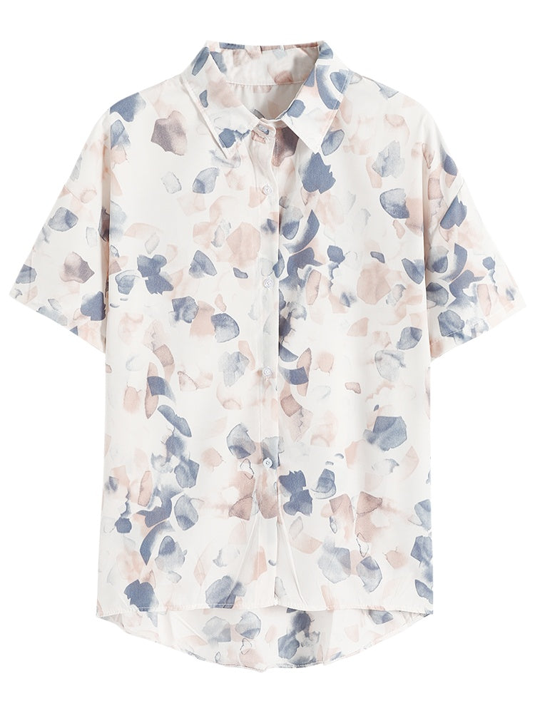 Hong Kong Style Chiffon Short Sleeve Floral Shirt Thin