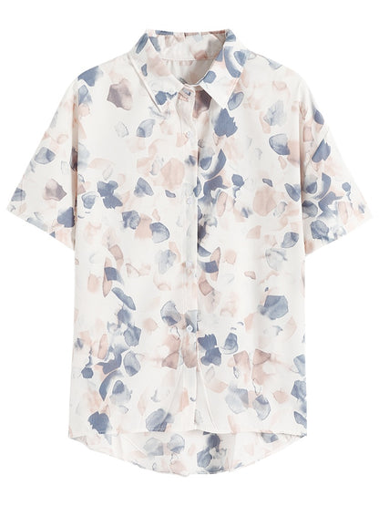 Hong Kong Style Chiffon Short Sleeve Floral Shirt Thin