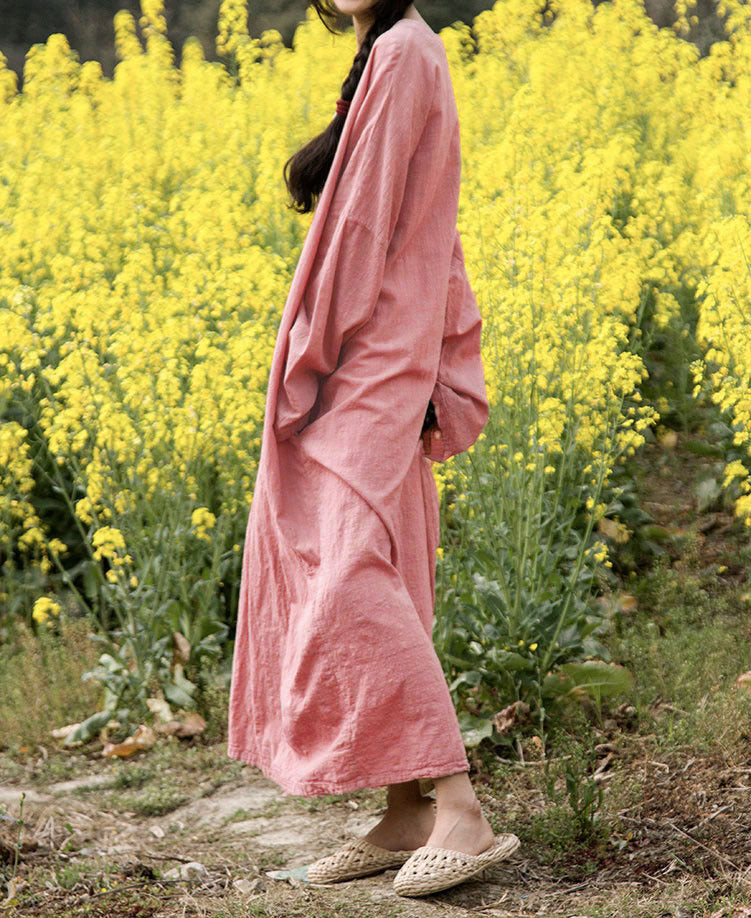 Vestido de abanico plegable con costuras de lino y algodón para mujer