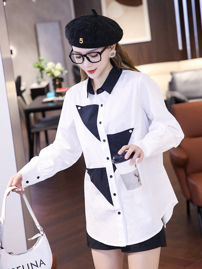 White Shirt Women's Design Sense Niche Stitching Doll Collar Tops