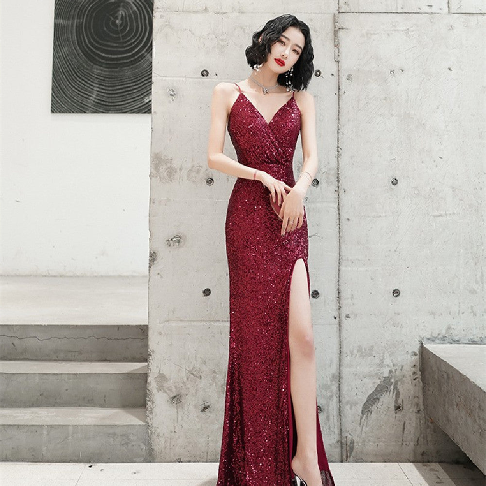 Female Temperament New Sequined Fishtail Split Dress