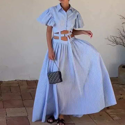 Falda de traje con cinturón rasgado y ombligo único de moda retro